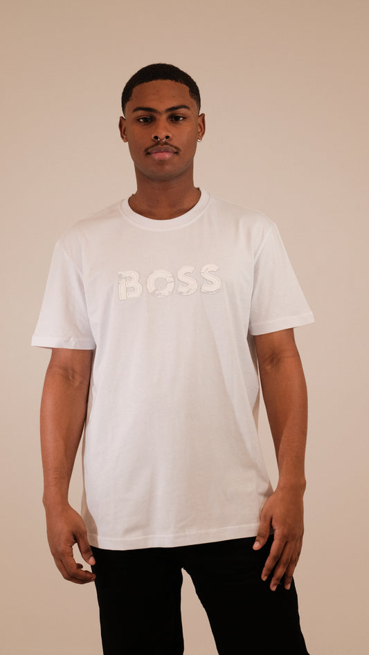 Camiseta BOSS con Estampado Rubber y Efecto Desgaste