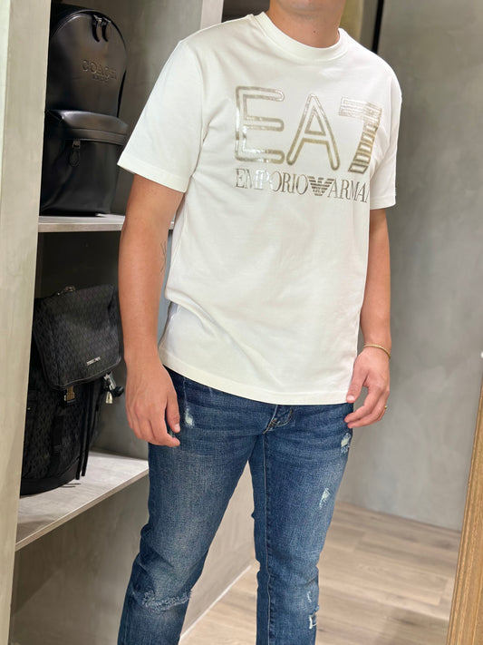 Camiseta EMPORIO ARMANI con Estampado Metalizado y Desgaste